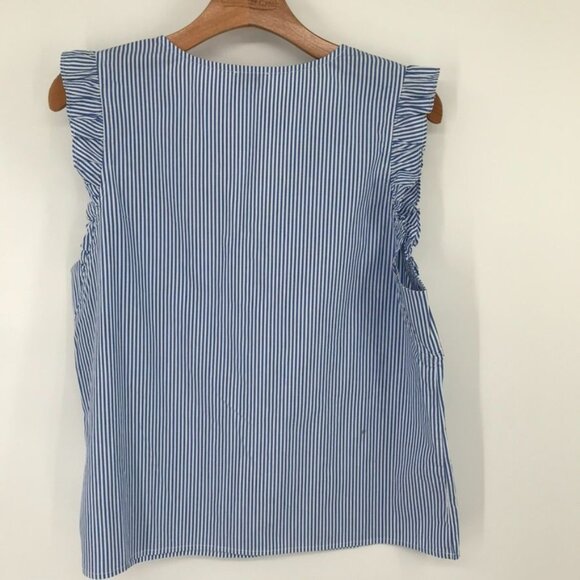 J.Crew Womens Blue Striped Ruffle V-Neck Sleeveless Top Size Medium new $79 - Picture 12 of 12